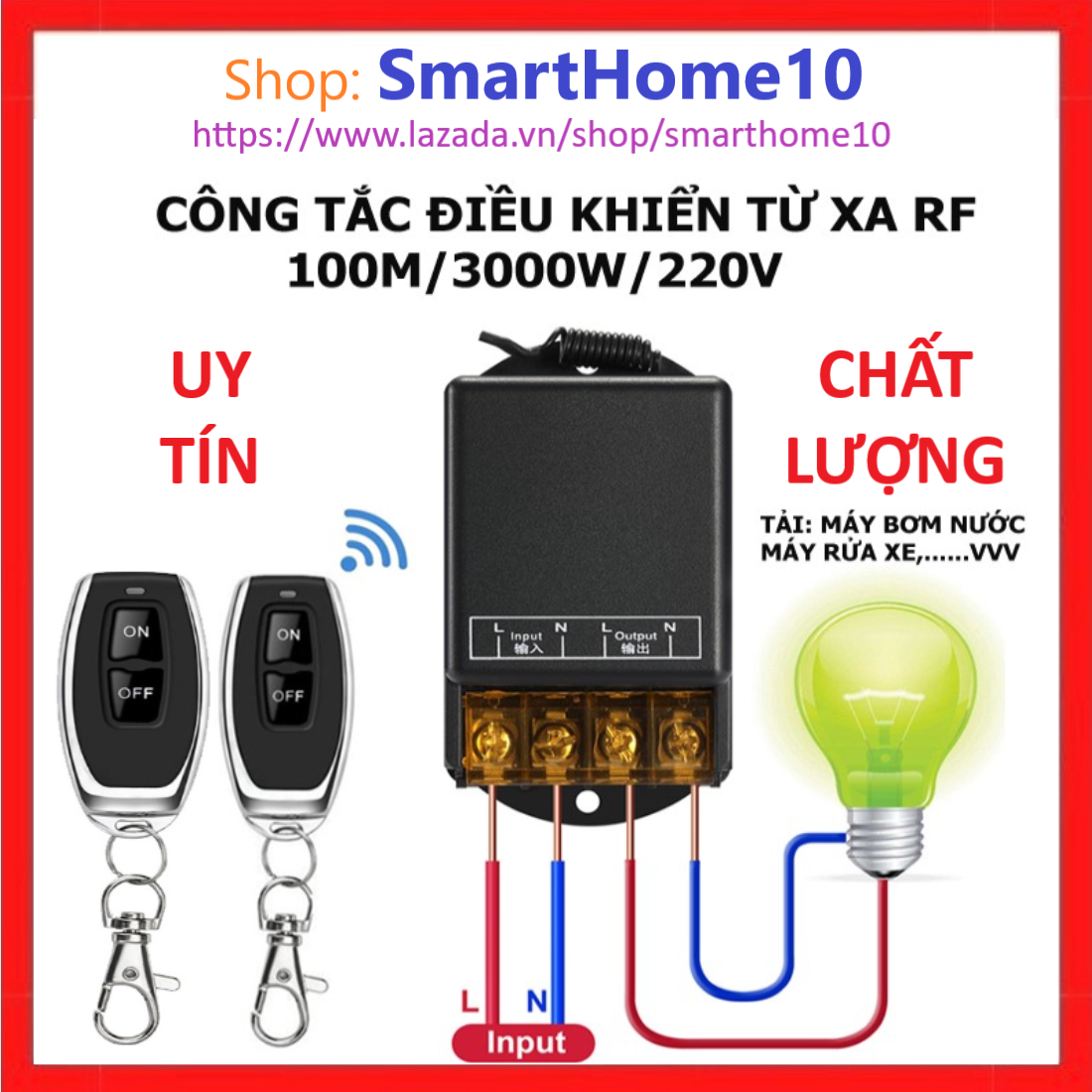 Công tắc điều khiển từ xa rf 100M xuyên tường công suất lớn 30A (3000W)/ điện áp 110 - 220V (Đen) dieu khien tu xa