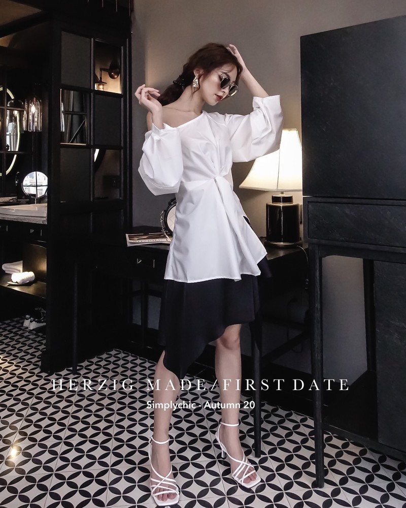 Chân váy lụa sần vạt chéo layer cá tính Jouer skirt - Q1200