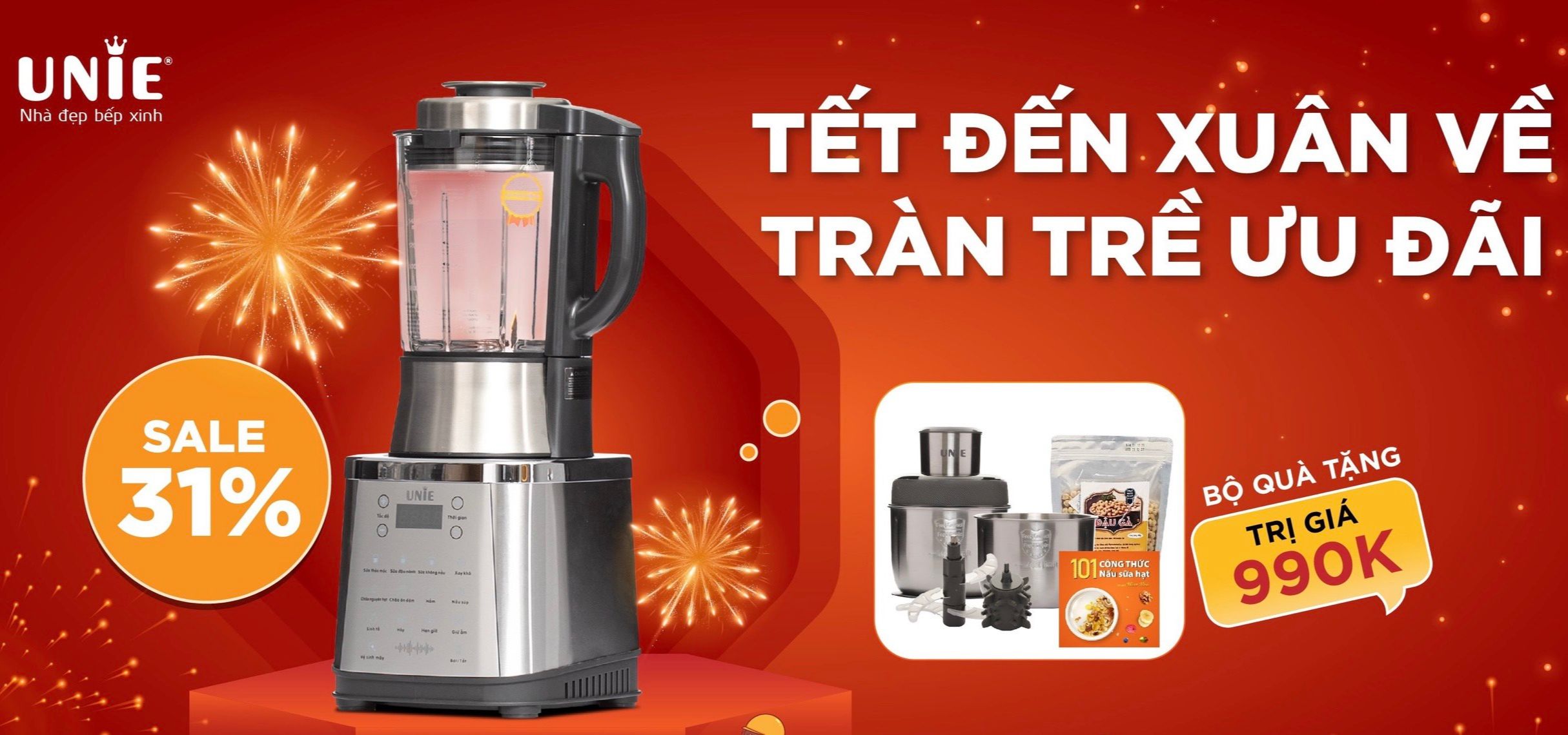 ⚡SIÊU BÃO ⚡ Máy làm sữa hạt UNIE V8S khuyến mãi tặng kèm 1 máy xay thịt Unie, 1 gói đậu gà
