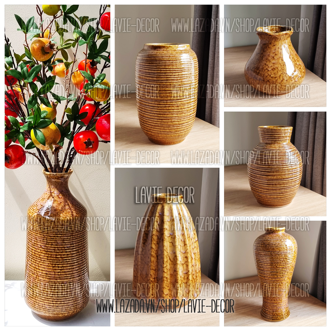 Lọ hoa gốm sứ men hỏa biến gấm vàng Bát Tràng