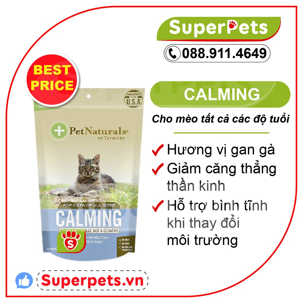 30 VIÊN NHAI GIẢM CĂNG THẲNG PET NATURALS' CALMING CHO MÈO - Pet Naturals of Vermont Calming Cat Chews SUPERPETS VIỆT NAM