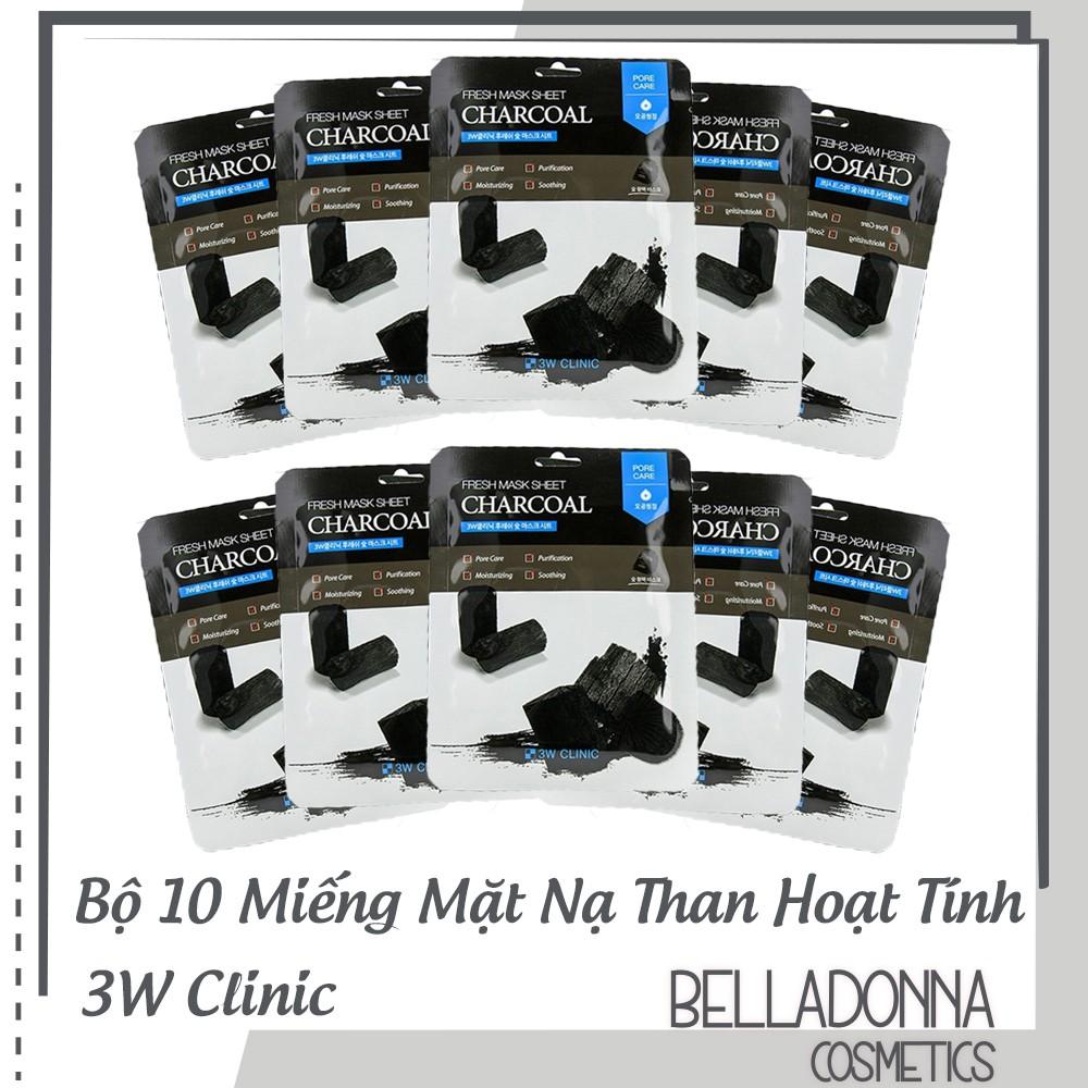 [HCM]Bộ 10 Gói Mặt Nạ Dưỡng Da Than Hoạt Tính 3w Clinic Charcoal Fresh Mask Sheet 10X23ml