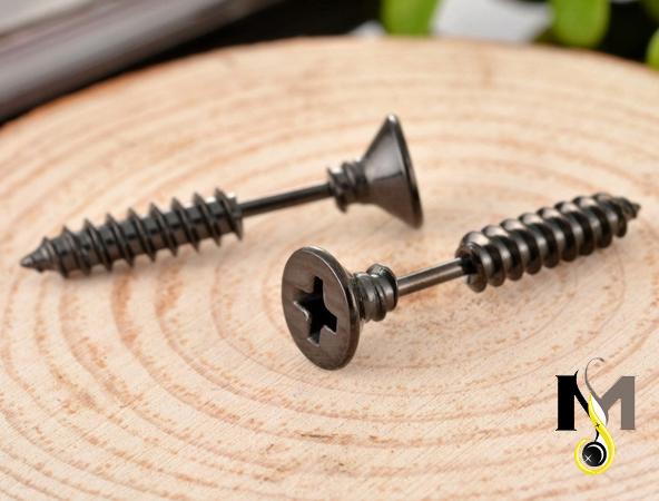 Bông tai inox nam Tu vít độc lạ, cực chất - Màu đen