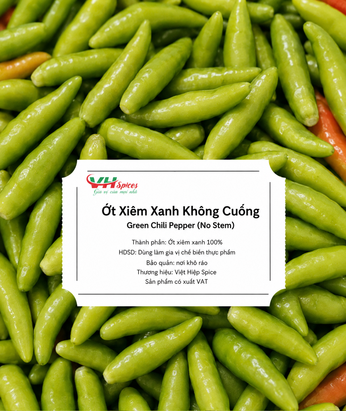 Ớt Xiêm Xanh Sấy Khô Có Cuống (Green Bird's Eye Chili)-Việt Hiệp