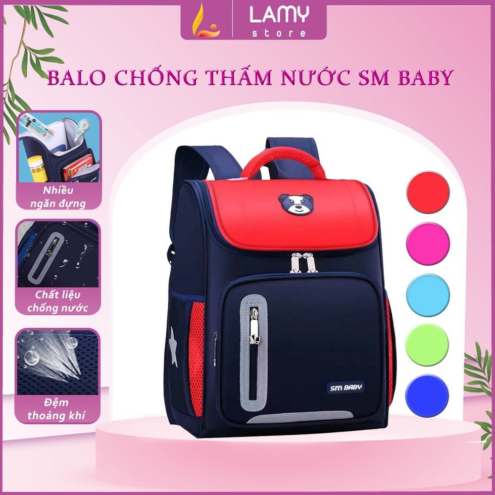 Balo học sinh cho bé gái bé trai, balo chống gù cho bé có phản quang, chống thấm, nhiều ngăn thông minh sm baby
