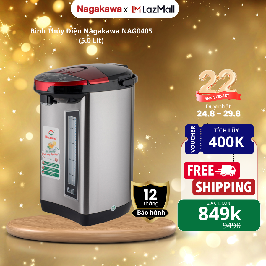 [FREESHIP] Bình Thủy Điện Nagakawa NAG0405 (5.0 Lít) - Hàng Chính Hãng