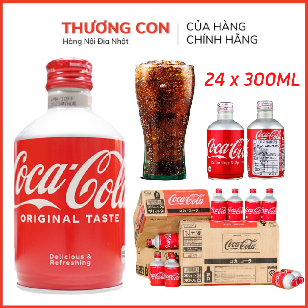 Thùng 24 lon Nước Ngọt Coca Cola Nắp Vặn Nhật Bản Chai Nhôm Dung Tích 300ml