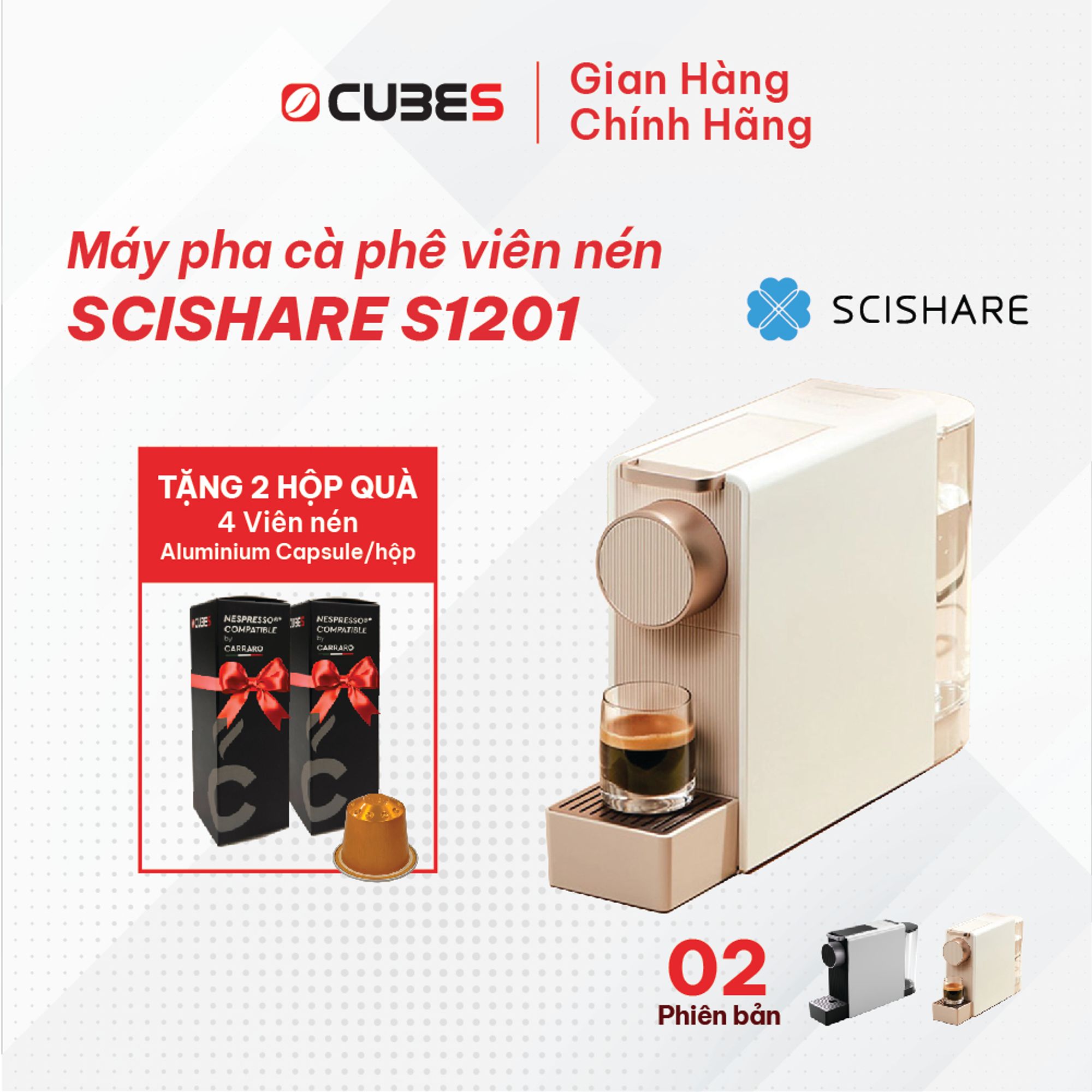 Combo máy pha cà phê viên nén và 01 hộp cà phê viên nén Carraro ngẫu nhiên - Tương thích với viên nén Nespresso