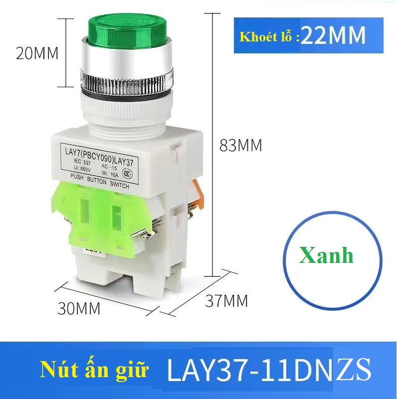 Nút ấn có đèn LA37-11DN 220V - nút ấn nhả , nút ấn giữ có đèn phi 22