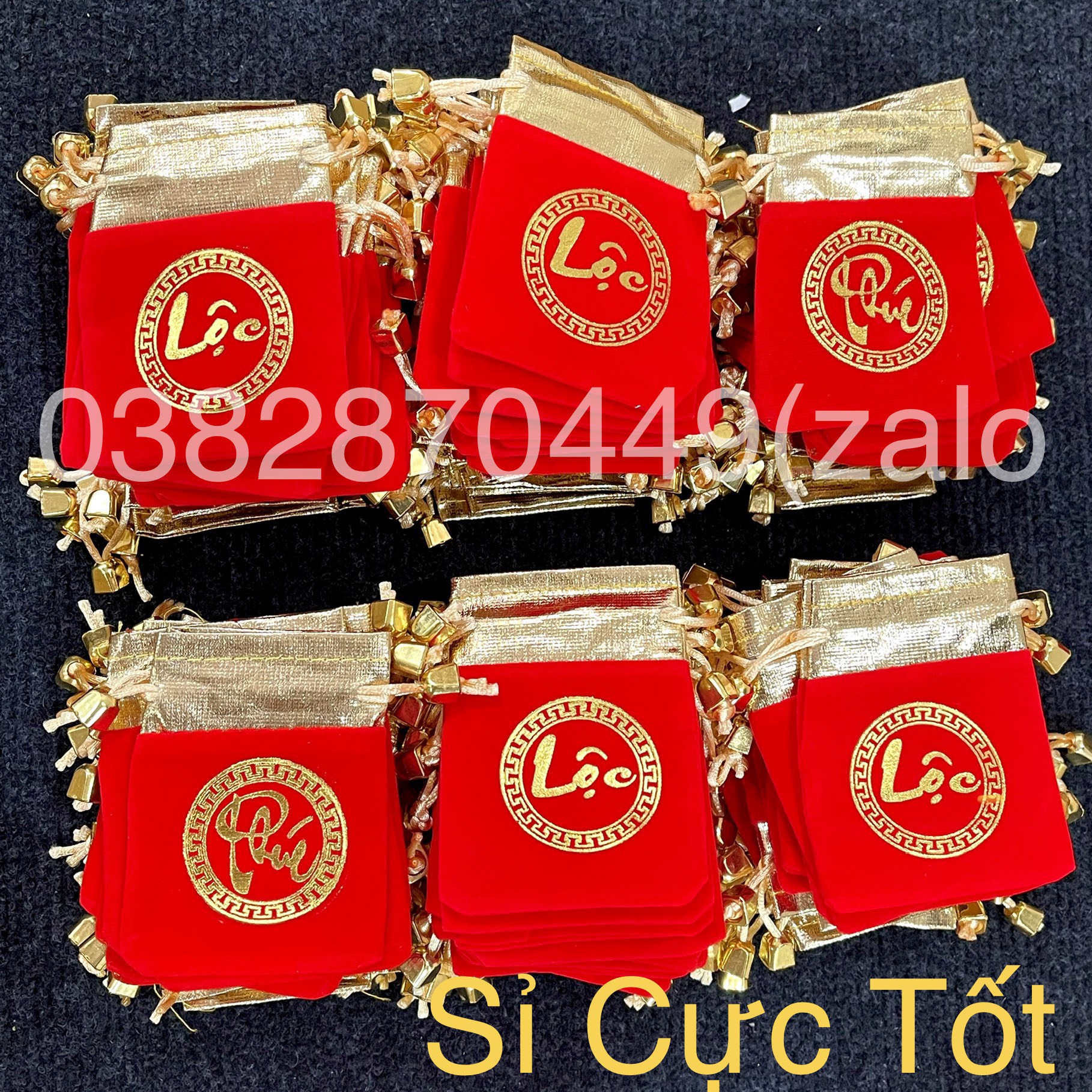 Combo 100 Túi Gấm Nhung Phúc Lộc Đỏ May Mắn Phong Thuỷ 7x9cm