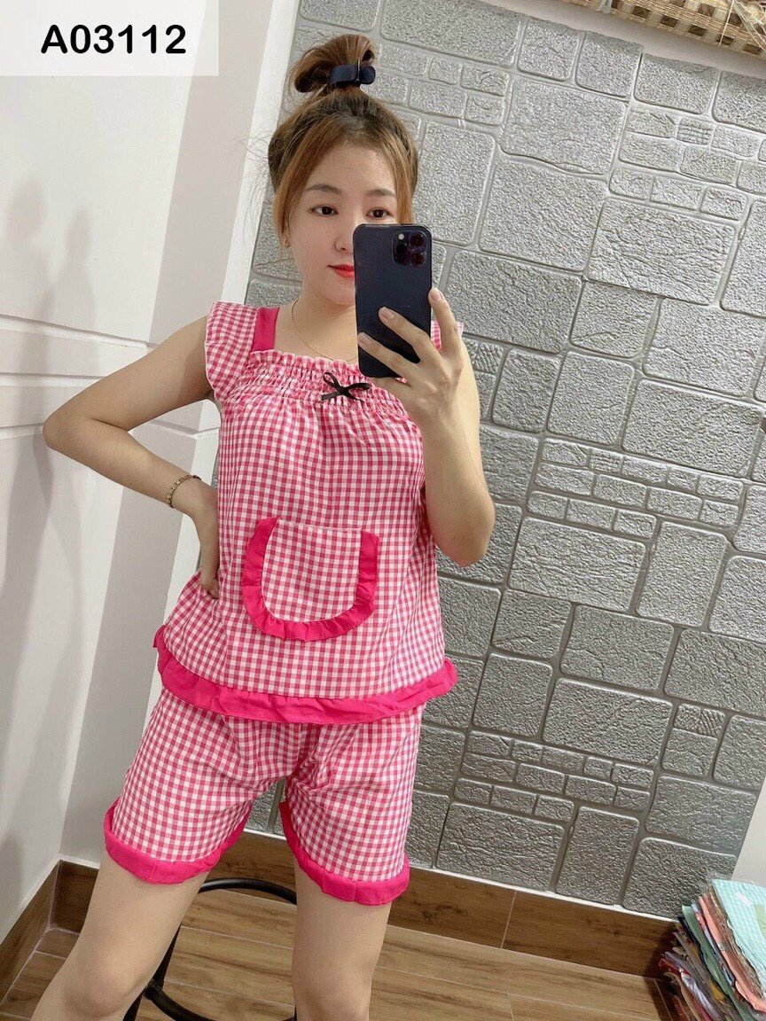Set bộ kate lụa phối sọc mặc nhà dễ thương