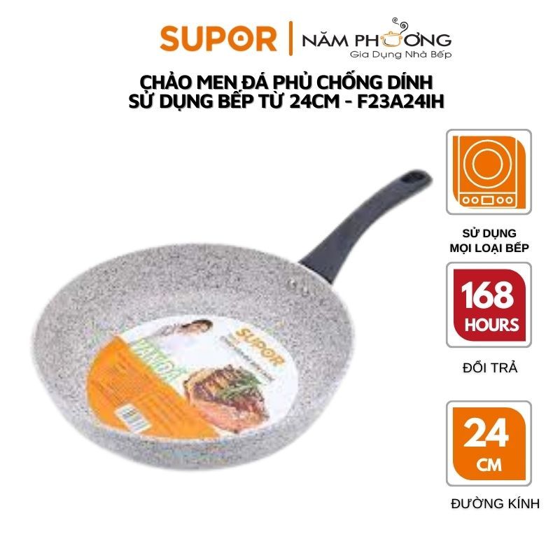 Chảo vân đá chống dính dùng trên bếp từ Supor Rock F23A24IH-24cm