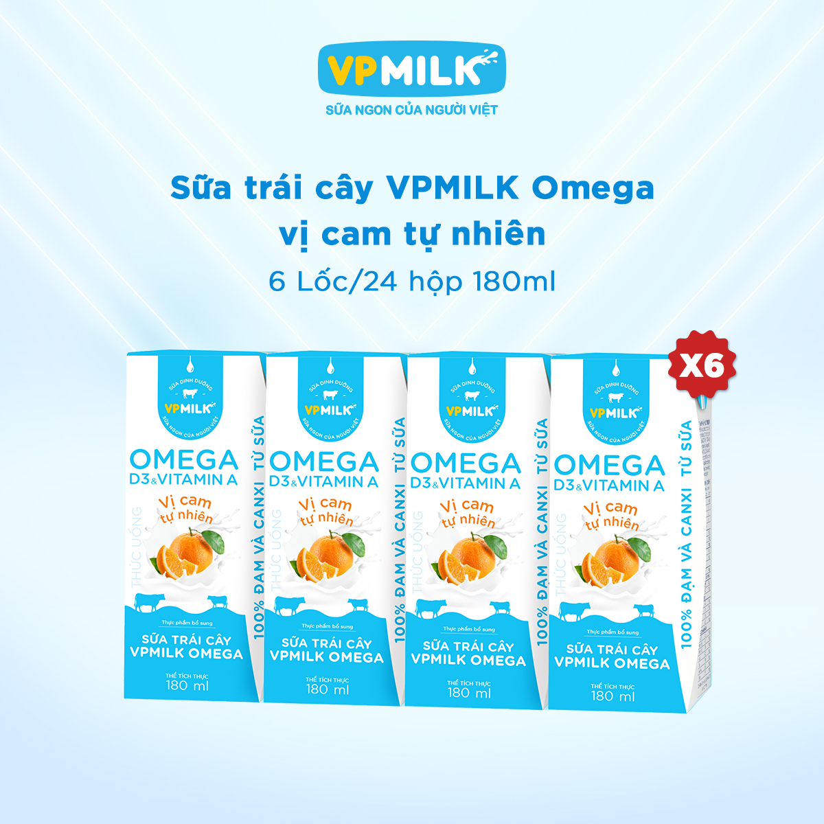 [6 lốc 180ml] Sữa trái cây VPMILK Omega vị CAM tự nhiên cho bé trên 1 tuổi (4 hộp x 6)