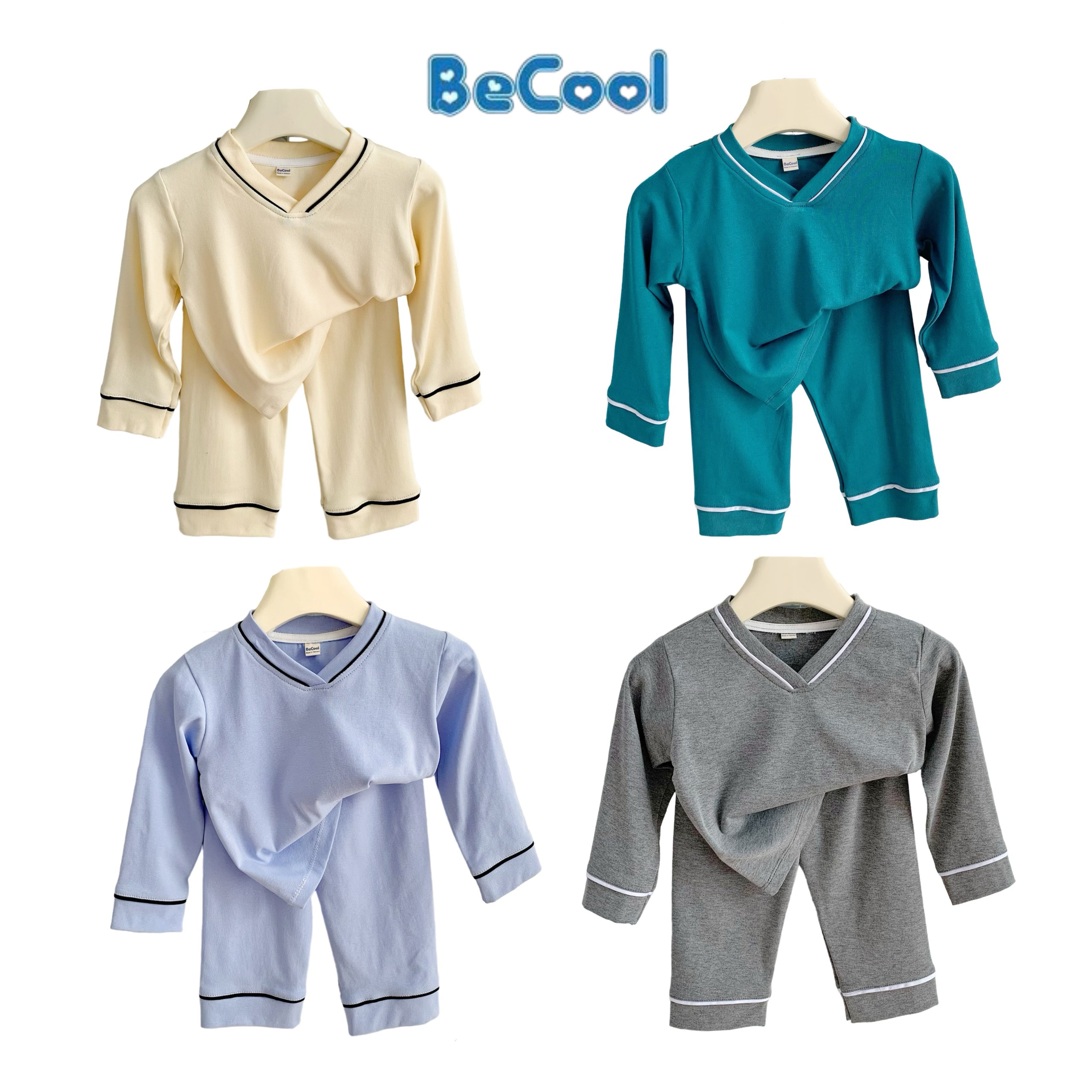 Bộ dài tay cổ v becool, bộ dài tay thu đông cho chất zip hàn cho bé từ 8-27kg