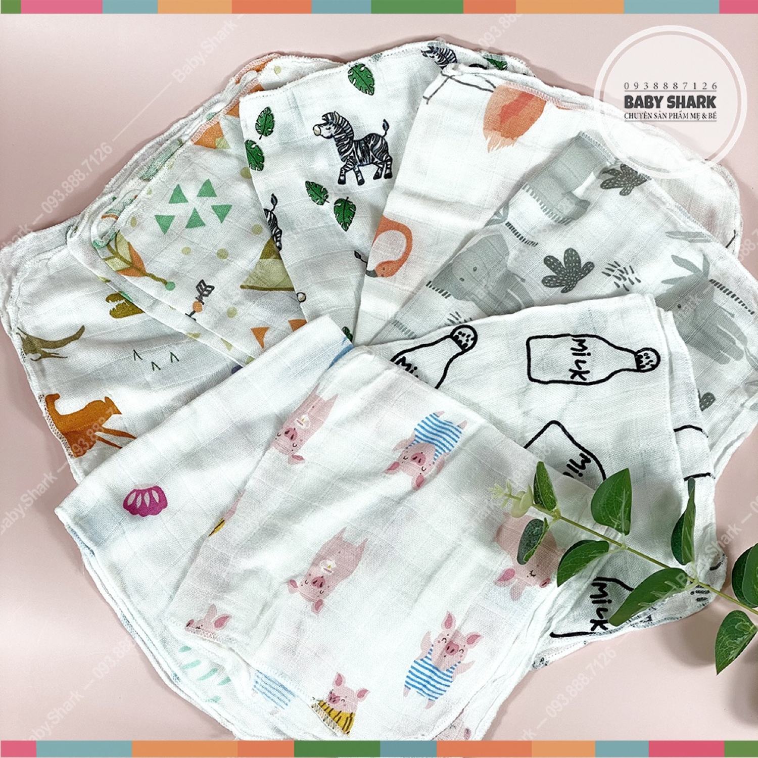 Set 10 khăn sữa sợi tre aden&anais trắng cao cấp mềm mịn