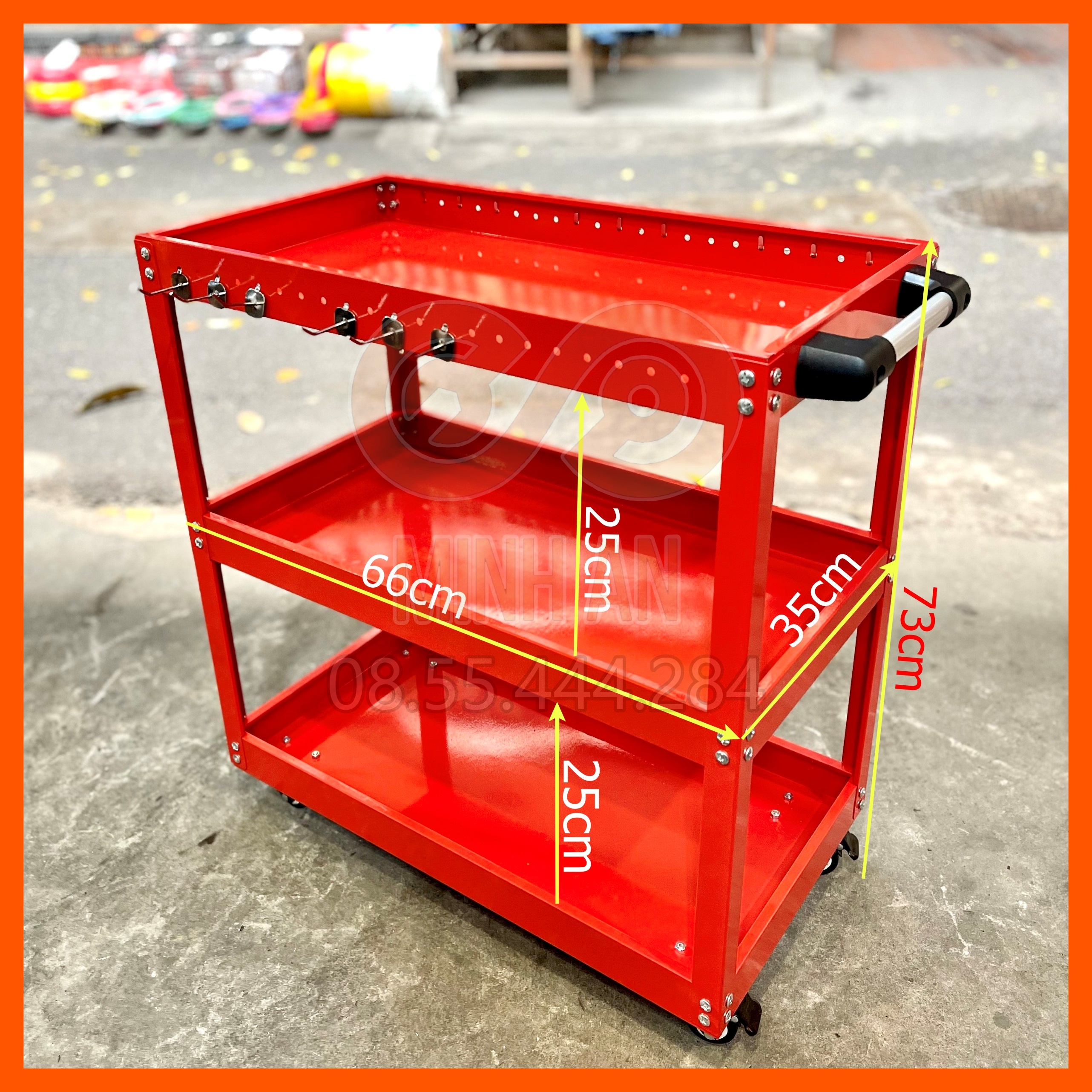 Xe đẩy dụng cụ, đồ nghề 3 tầng có hệ thống bánh xe xoay 360 độ, dễ dàng di chuyển - Hàng nhập khẩu