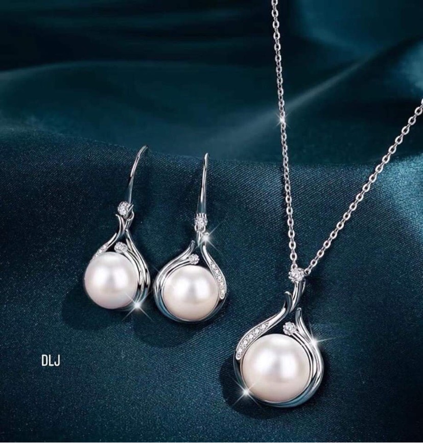 Bộ dây chuyền bông tai BẠC TA phối ngọc trai thật nước ngọt kiểu dáng thanh lịch trẻ trung
