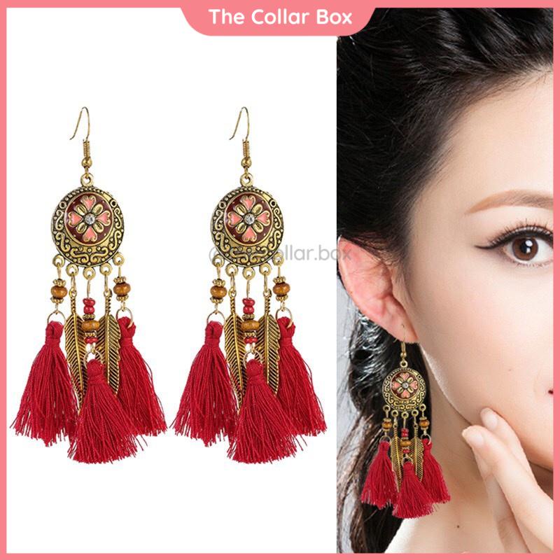 Khuyên tai tua rua bông tai boho nữ phong cách cổ điển, dân tộc, du mục - Mã HT052