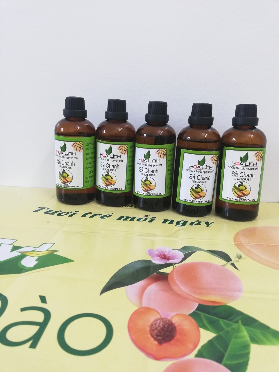 Combo 5 chai tinh dầu sả chanh nguyên chất hoa linh xông phòng, khử mùi, treo xe 100ml