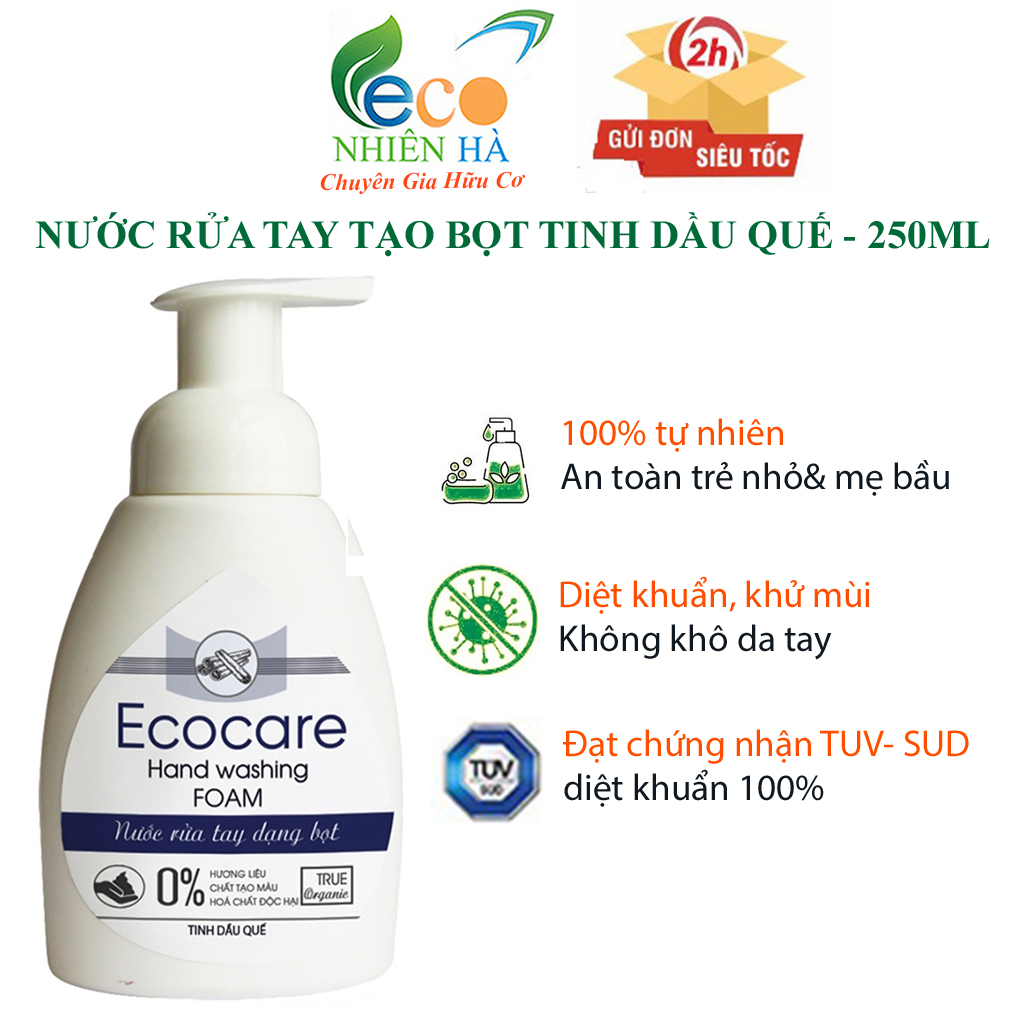 Nước rửa tay ECOCARE 250ml tinh dầu quế, nước rửa tay tạo bọt, diệt khuẩn, không khô tay