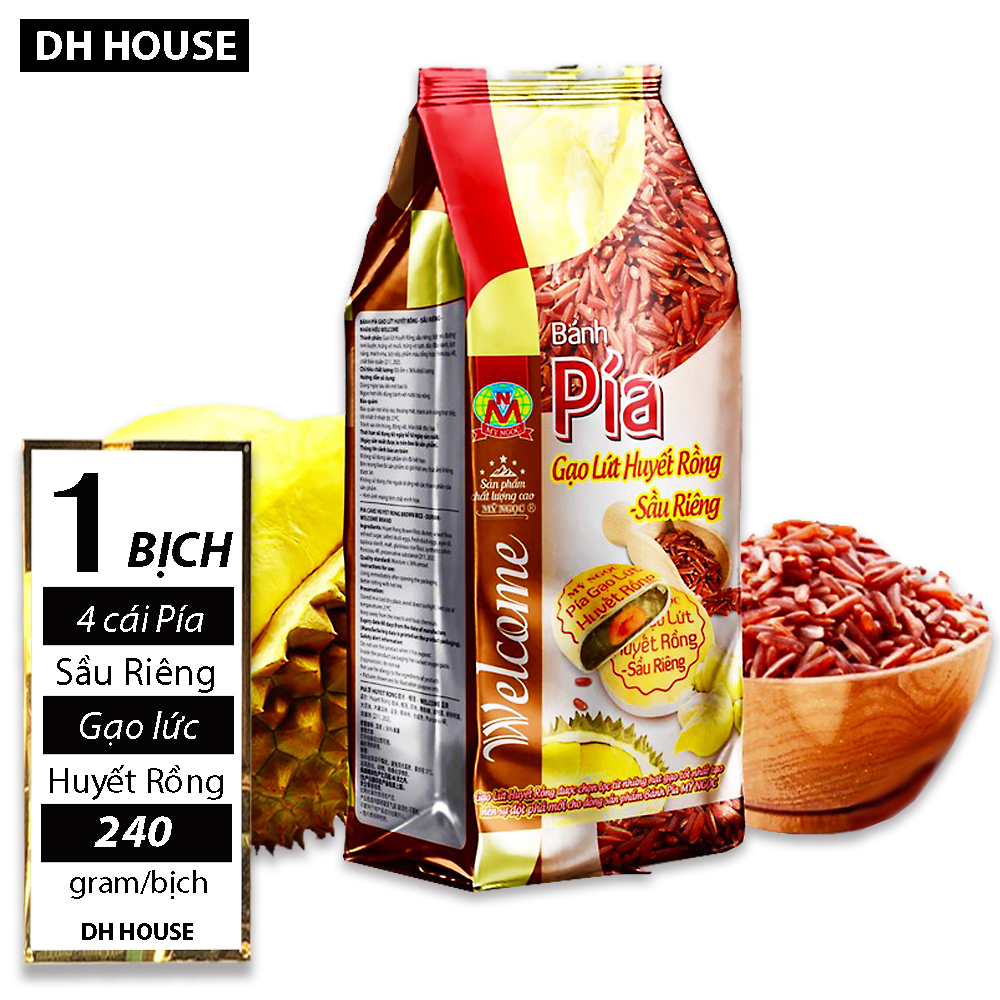 Bịch x 4 cái (240gr) Bánh Pía Sầu Riêng Gạo Lức Huyết Rồng Trứng Muối Mỹ Ngọc (Date: 60 ngày) DHHOUSE