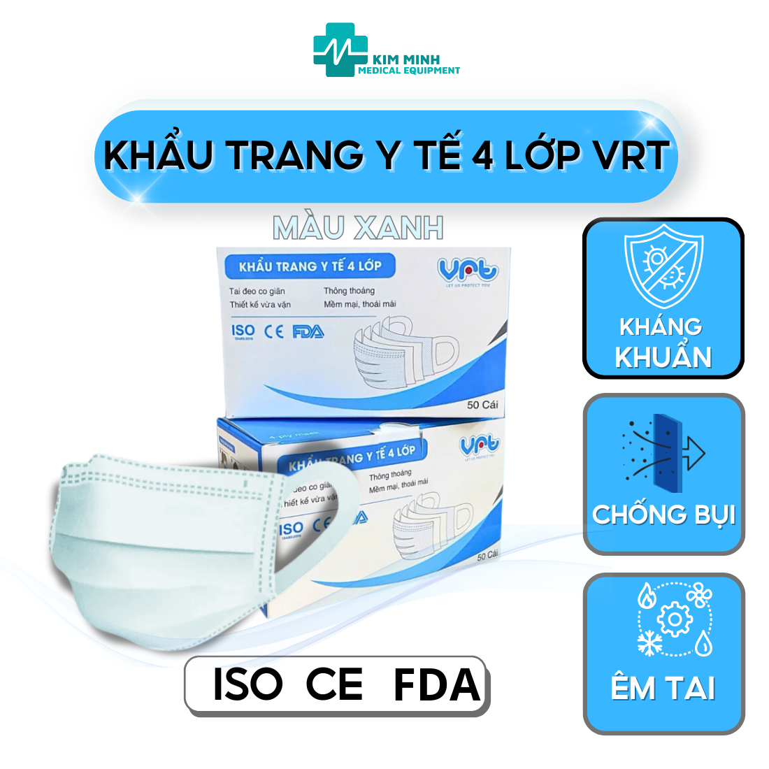  Hộp 50 Khẩu Trang Y Tế 4 Lớp Safefit Chính Hãng Quai Mềm Không Đau Tai 2 Màu Xanh Trắng 