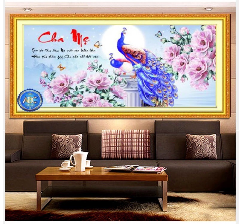 Tranh đính đá Cha Mẹ, Kích Thước 100x55cm (TRANH TỰ ĐÍNH)
