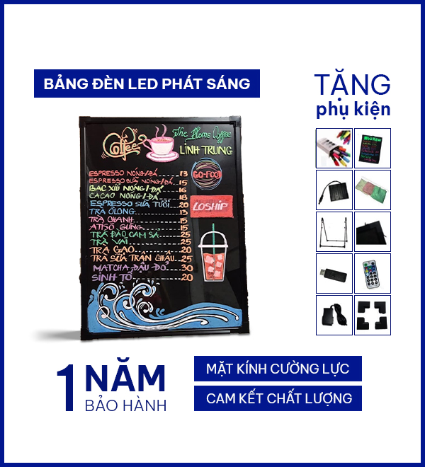 Bảng led huỳnh quang bảng viết tay bằng bút dạ quang Tặng Bộ bút +Chân giá + Full phụ kiện