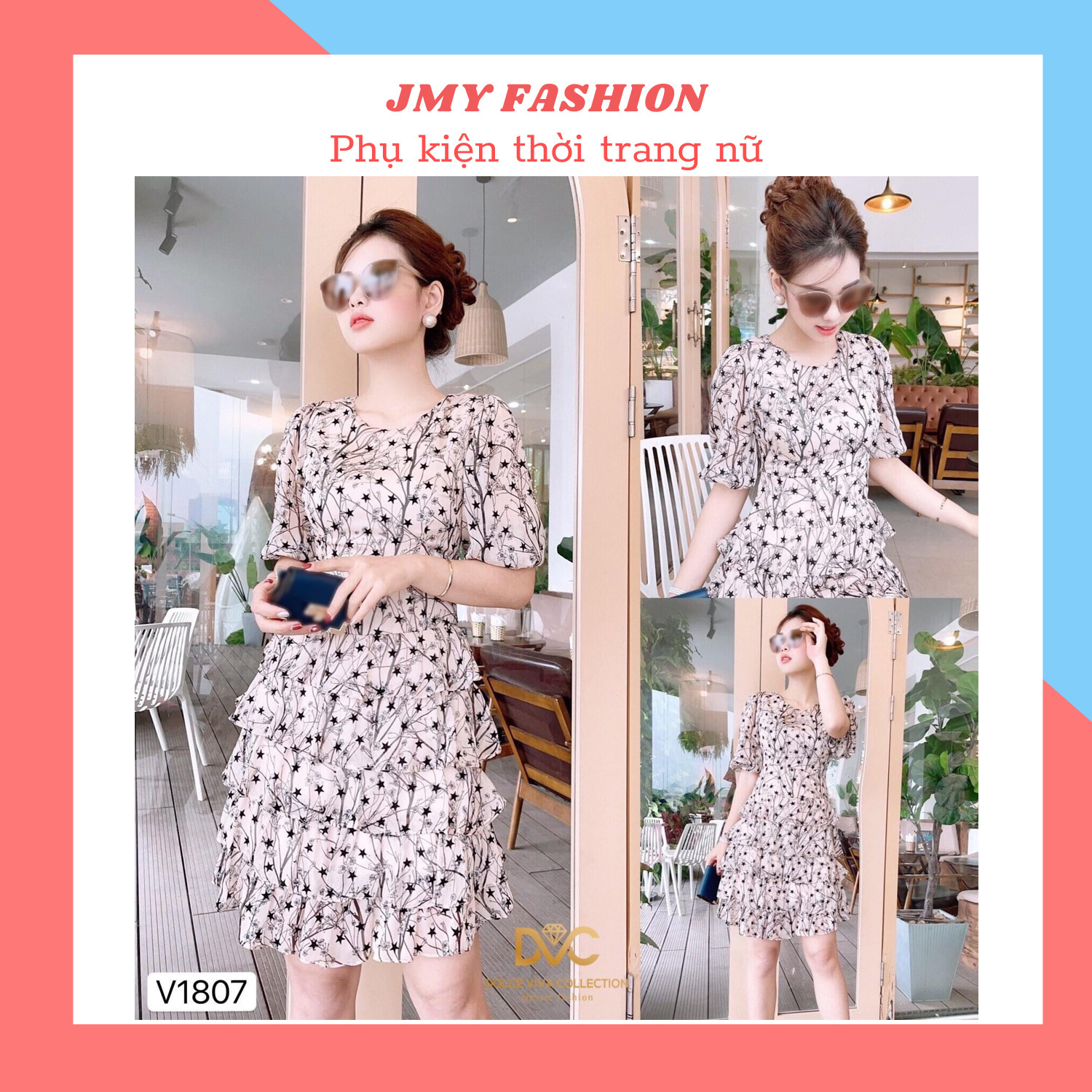 V1807 váy voan hoạ tiết hoa sao nhiều tầng - DVC