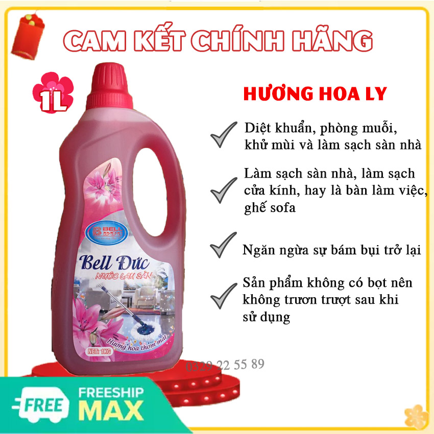[CHỐNG MUỖI] Nước Lau Sàn Bell Đức Hương Hoa LY 1L- Nước lau sàn đuổi muỗi, Nước lau sàn Hương Ly