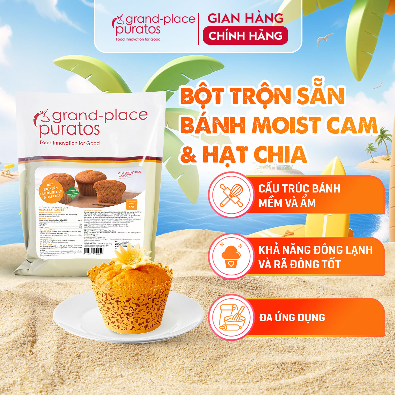 Bột trộn sẵn làm bánh tegral satin moist cake orange & chia seeds puratos grand-place vn-1kg