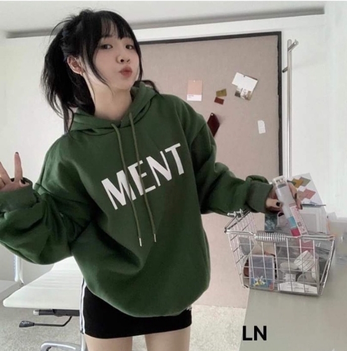 Áo hoodies ment chất nỉ cotton form rộng phối mũ style hàn cực xinh