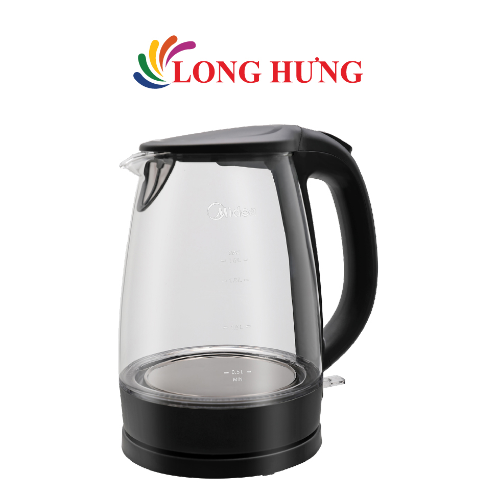 Bình đun siêu tốc Midea 1.8 lít MK-18GC - Hàng chính hãng - Thủy tinh chịu nhiệt, công suất 1850W, đế xoay tiếp nhiệt độ bền cao