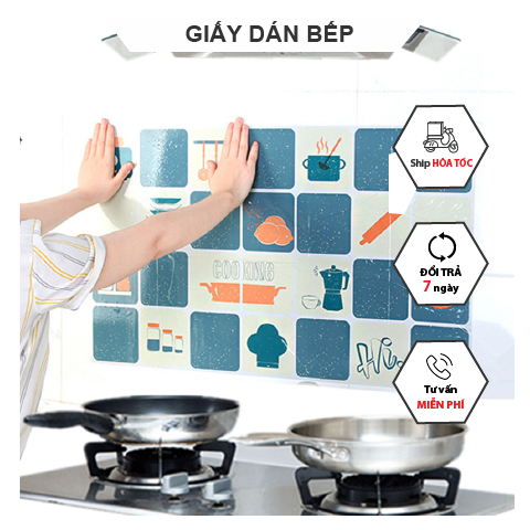 Giấy Dán Bếp Cách Nhiệt Họa Tiết Cao Cấp, giấy dán bếp chống bụi bẩn dầu mỡ bề mặt