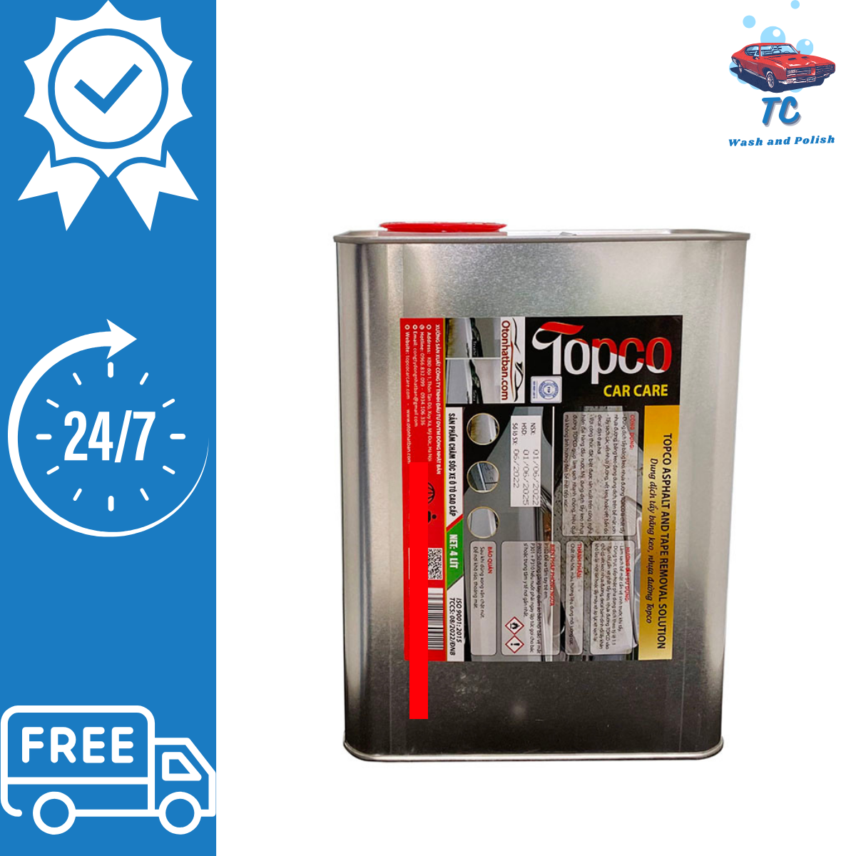 Dung dịch tẩy băng dính nhựa đường Topco tẩy rửa băng dính xe ô tô 4 lít