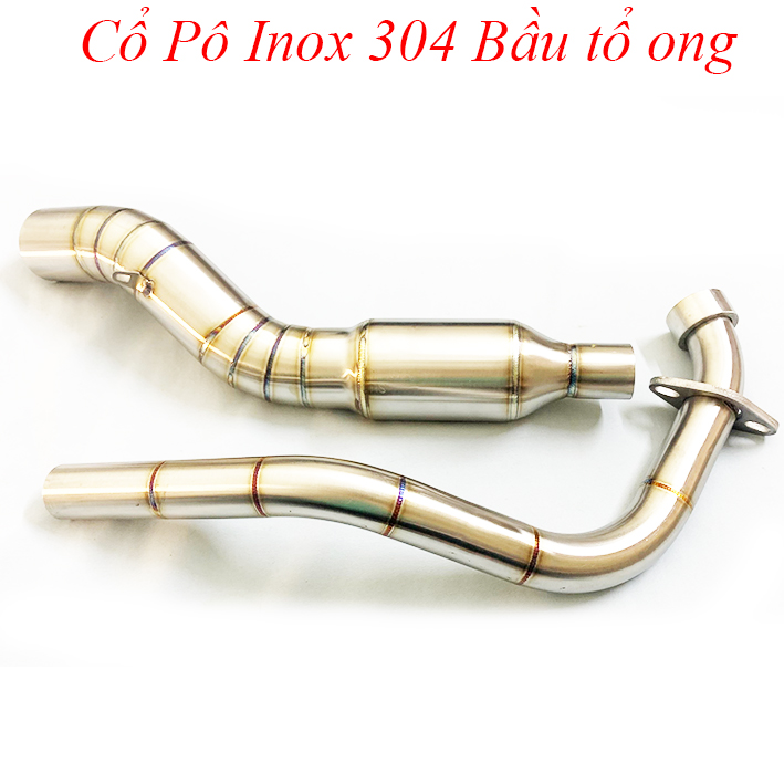 Cổ Pô - Cổ Bầu tổ ong 2 khúc, inox 304 - Nhiều dòng xe 150cc