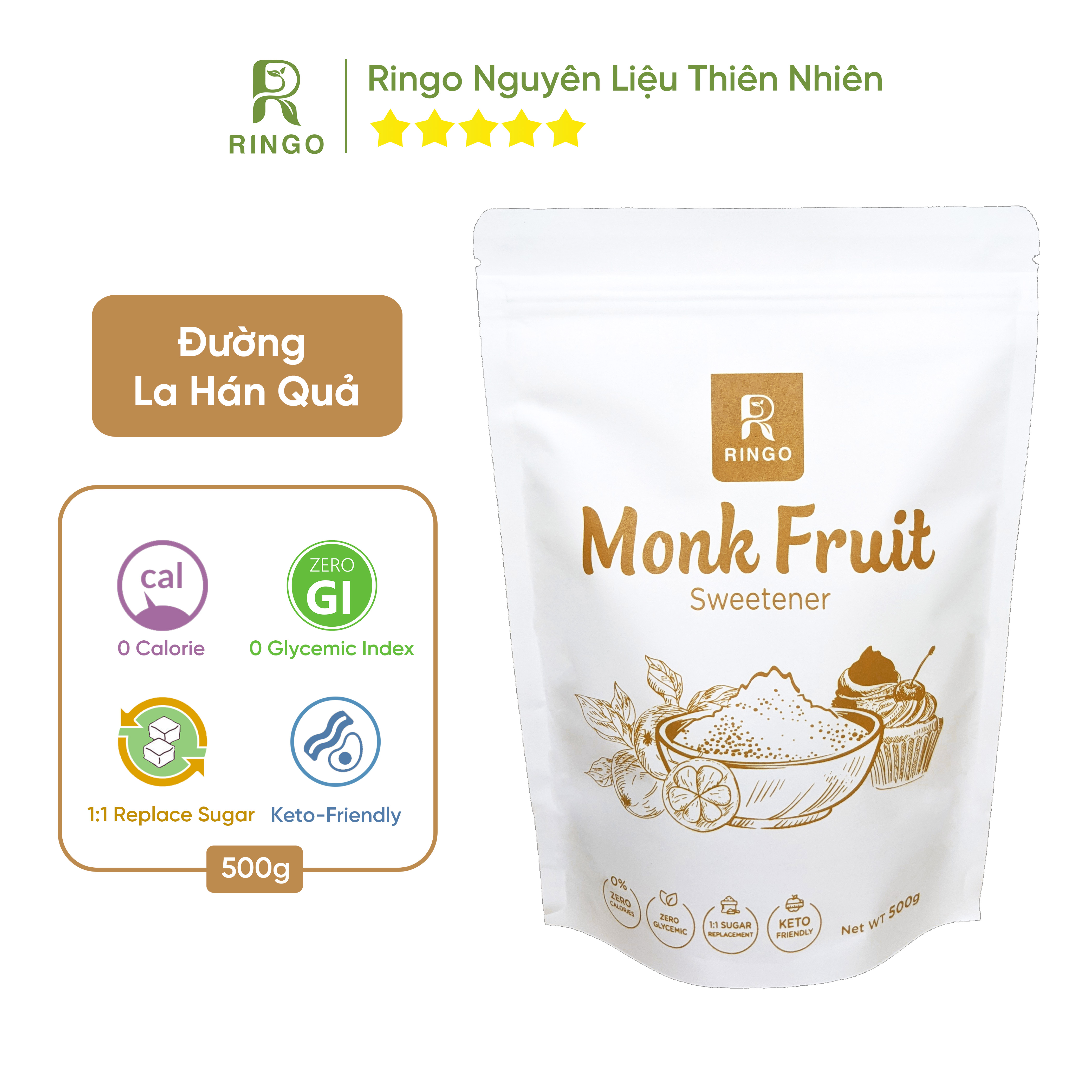 Đường La Hán Quả - Đường dành cho người ăn kiêng, Keto-Friendly, Độ ngọt bằng đường thường