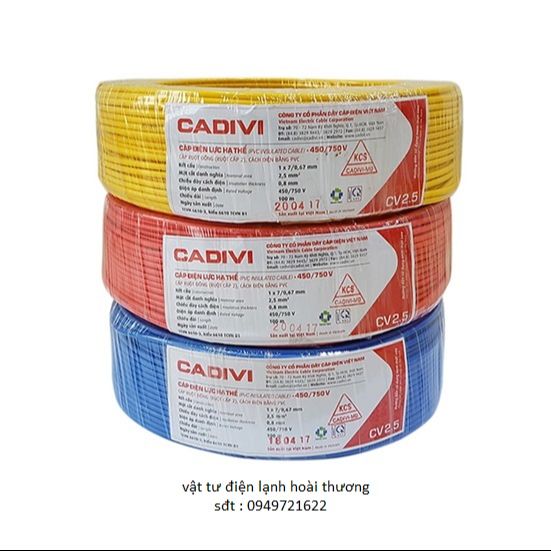 Dây điện đơn cadivi 2.0 / bán lẻ theo mét / loại tốt / cửa hàng điện lạnh hoài thương