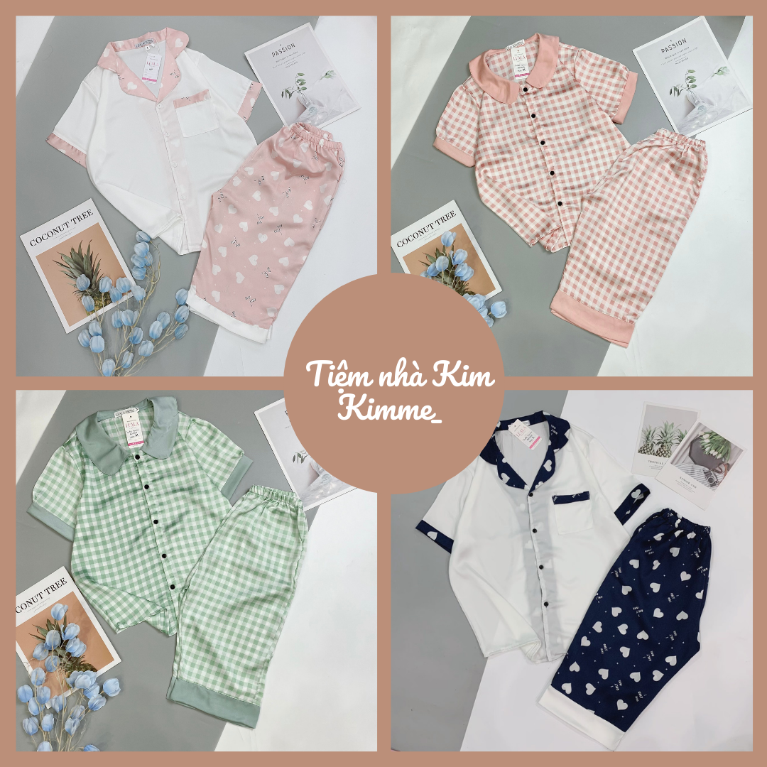 Bộ pijama lụa satin phối hàn - bộ mặc nhà cộc lửng mềm mát thoải mái