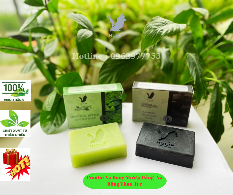 Combo 2 bánh xà bông mướp đắng bạc hà+ xà bông than tre giảm mụn mờ thâm mỗi bánh 100gr