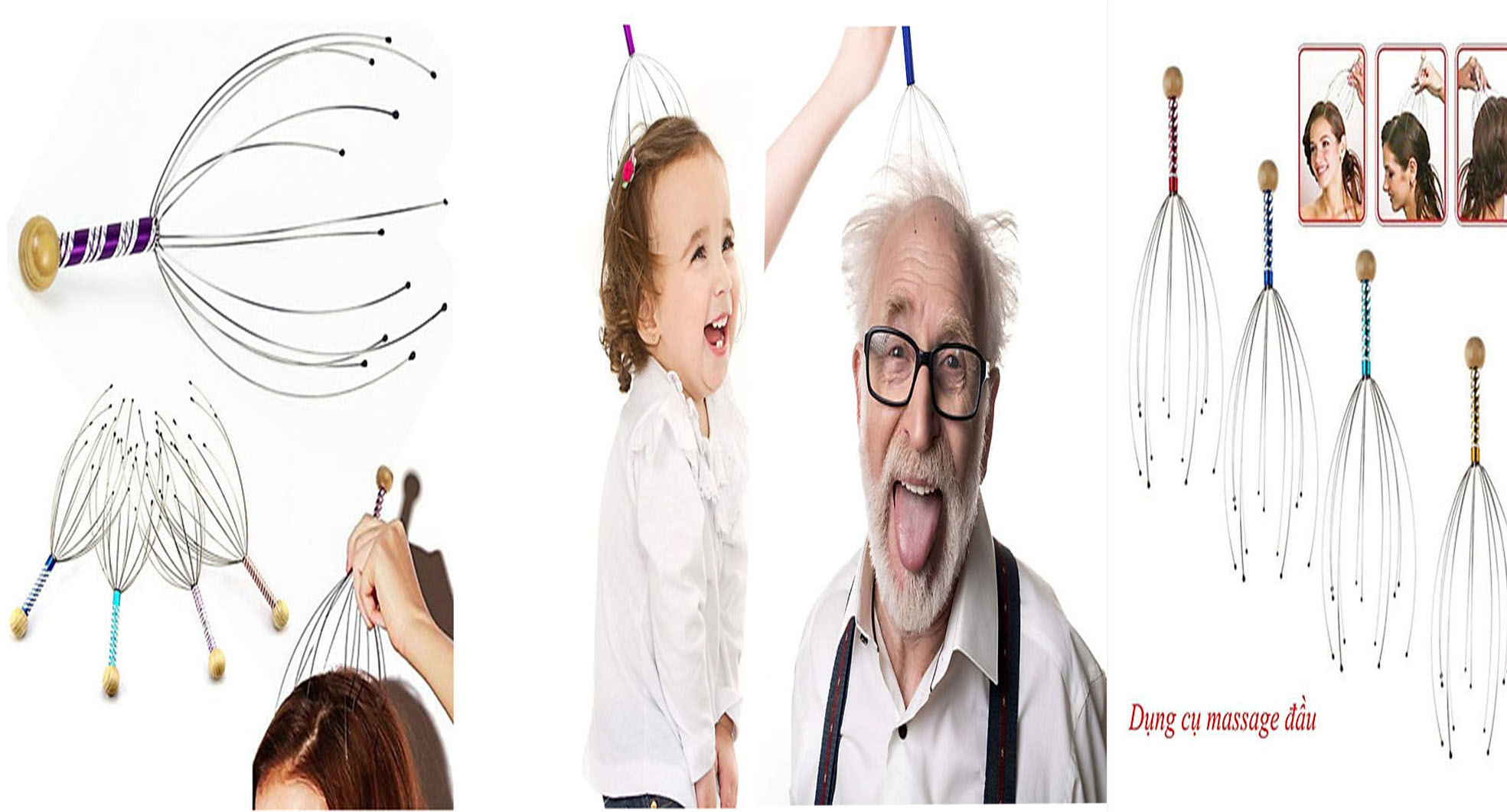 Dụng dụ massage đầu cổ gáy/Cây gãi đầu giảm căng thẳng mệt mỏi lưu thông máu/Cây mát xa 12 rau bạch tuộc thư giãn