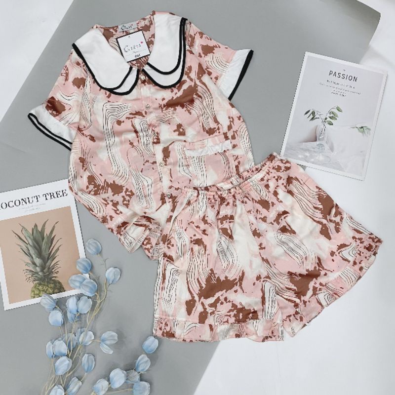Bộ pyjama đùi cộc tay lụa satin nhiều mẫu