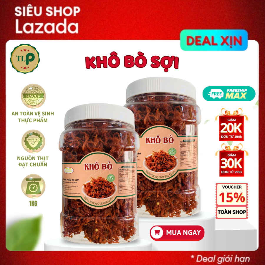 Khô bò xé sợi tân lộc phát 1 kg - combo 2 hũ 500g