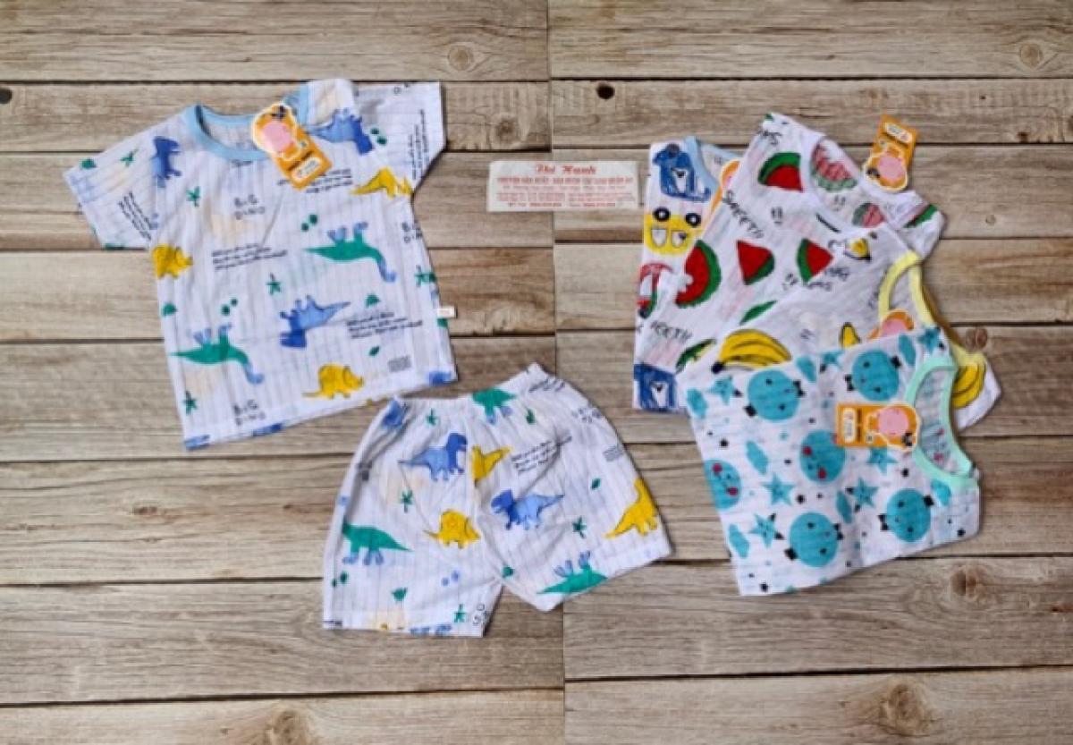 Bộ cotton giấy cộc tay cho bé . Bộ quần áo cotton giấy nhiều hình , bộ quần áo mùa hè cho bé