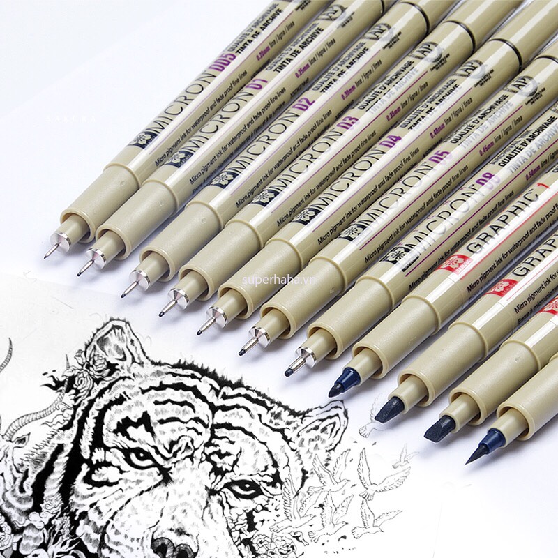 Bút line đi nét Sakura Pigma Micron màu Black 005, 01, 02, 03, 04,05, 08,1,2,3, Brush