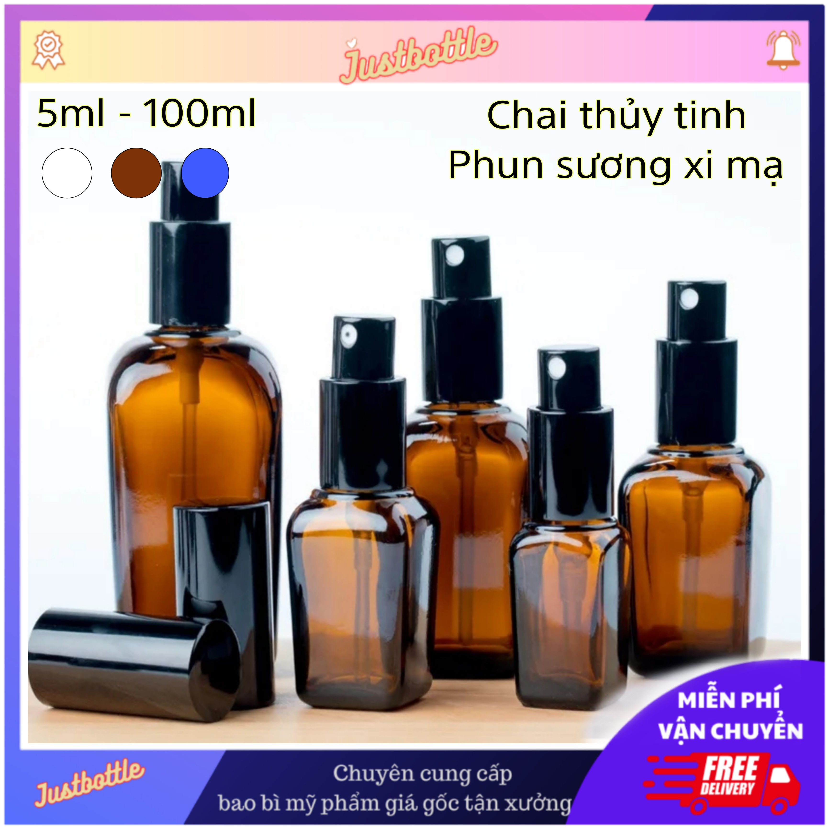 Chai Thủy Tinh Xịt Phun Sương Xi Mạ 5Ml 10Ml 15Ml 20Ml 30Ml 50Ml 100Ml Bình Lọ Chiết Mỹ Phẩm Trong Vuông Nâu Xanh Lá  Nhỏ Dạng Xịt