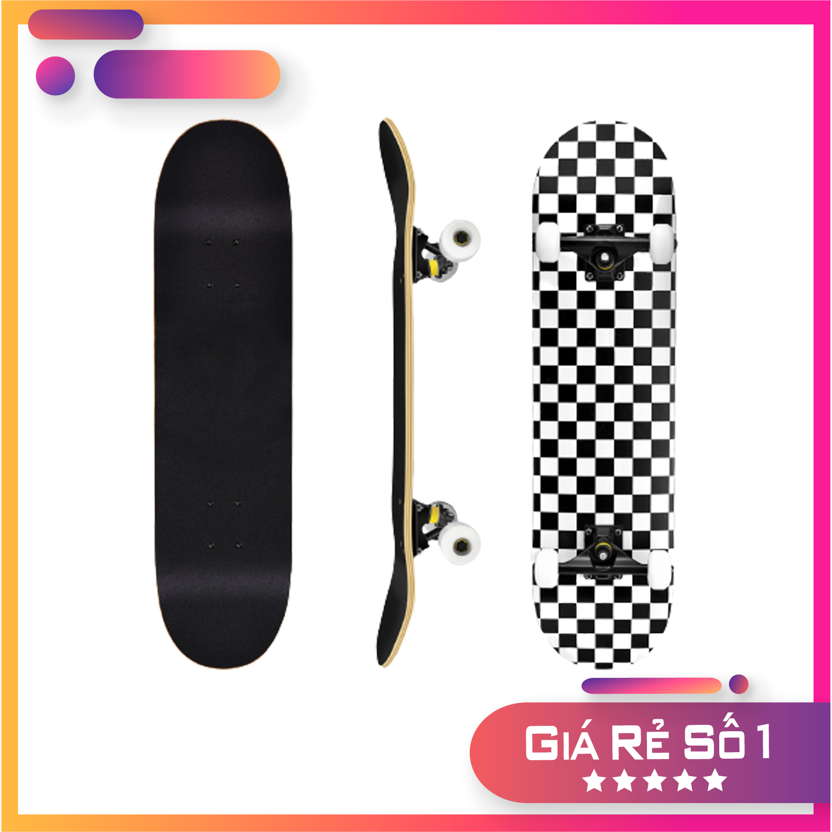 Ván trượt Skateboard Mặt nhám Caro Chính hãng - Siêu bền - Vặn ván