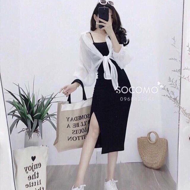 [HCM]Set bộ đầm body kèm áo sơ mi voan - hàng chuẩn siêu đẹp (nhiều màu)