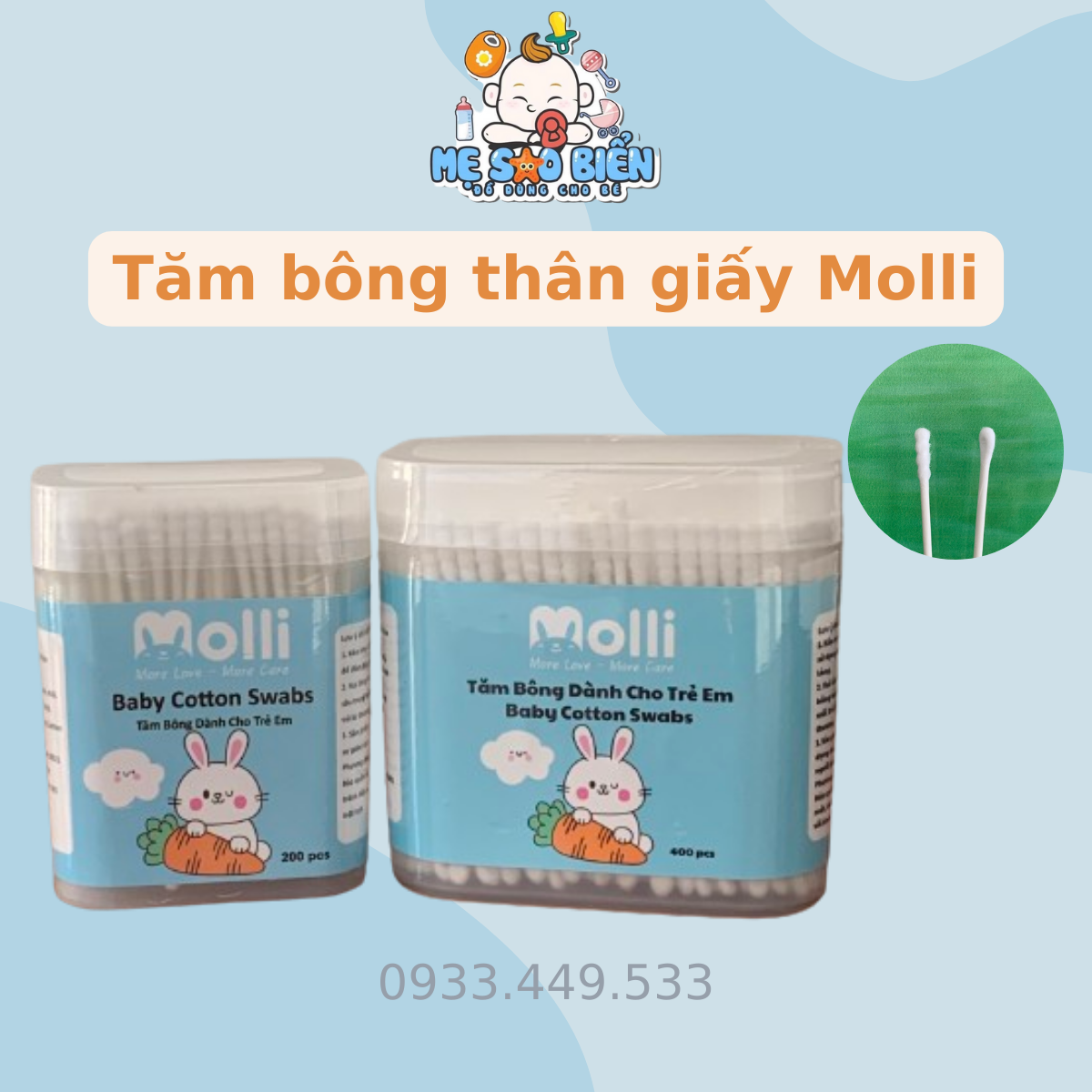Tăm bông đa năng thân giấy Molli cho bé