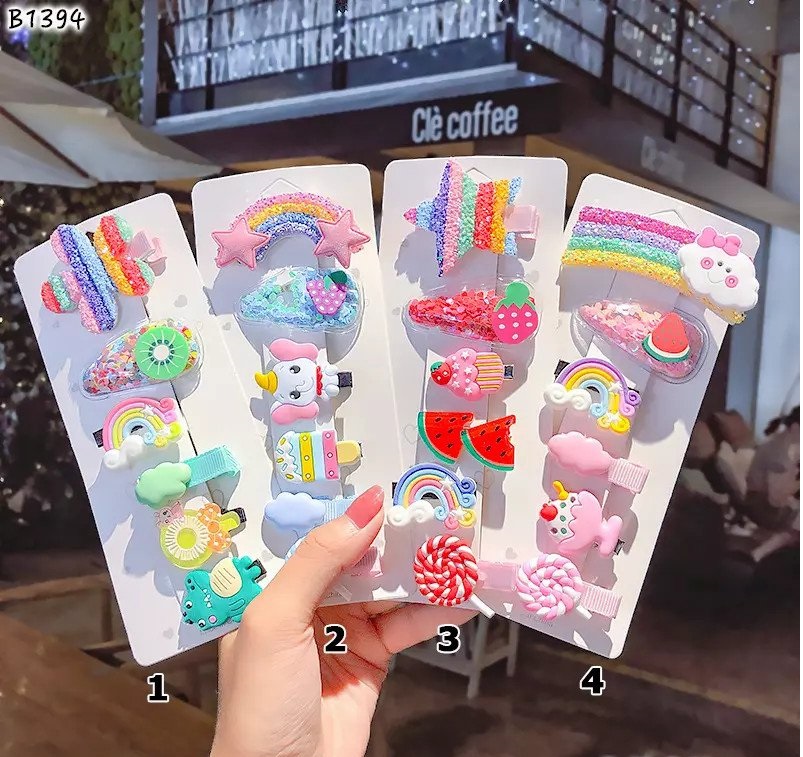 Set 6 Kẹp Tóc Đính Hạt nhựa đá Hàn Quốc siêu xinh